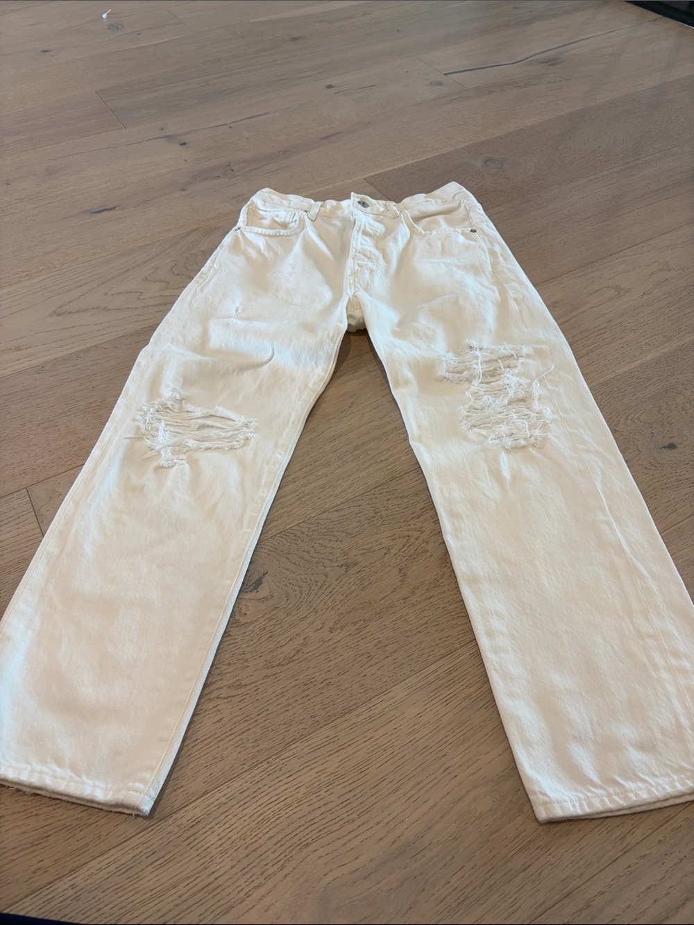 Women’s citizen cream distressed loose straight leg jeans